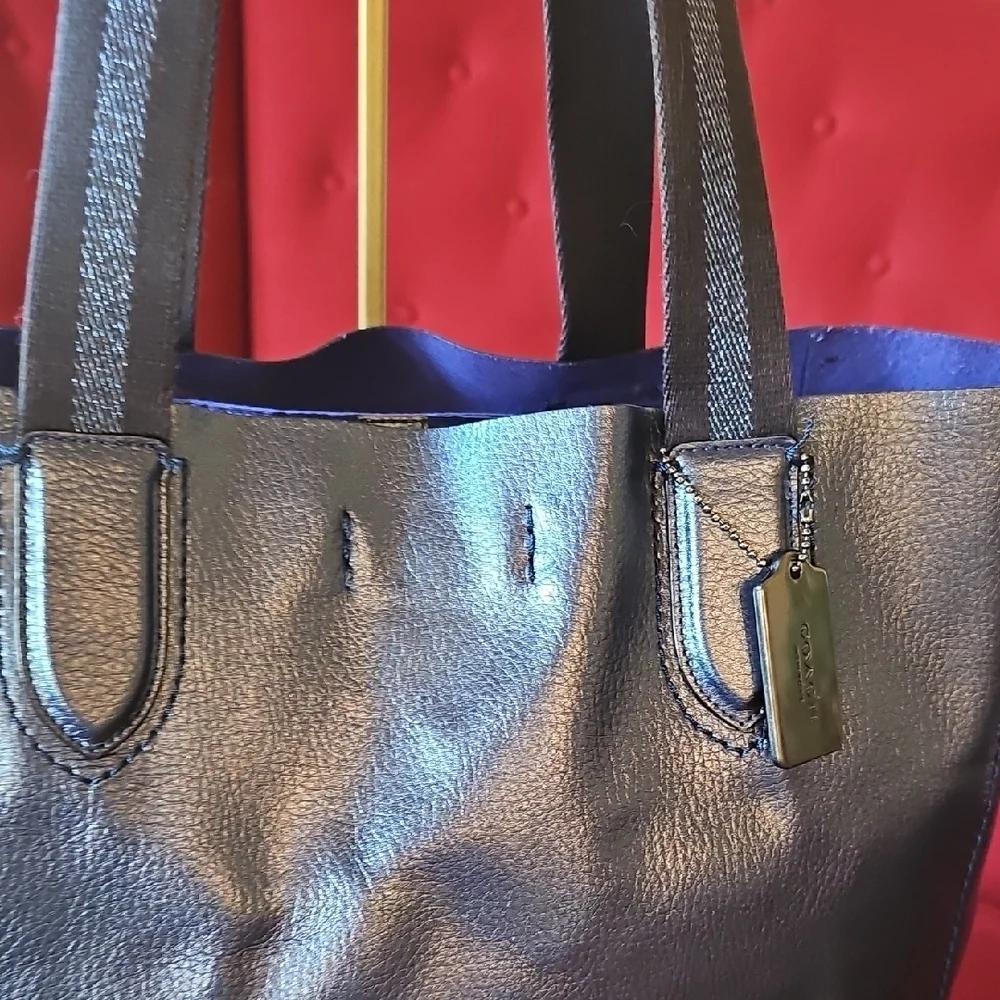 Coach 2017 Large Hologram Derby Tote Metallic Blue